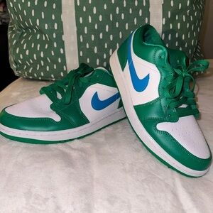 Nike Green and White Sneakers with Blue Swoosh